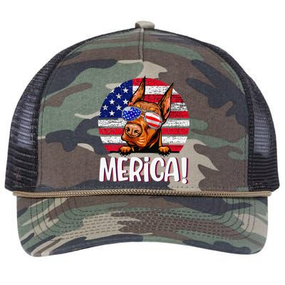 Doberman 4th Of July American Flag Dog Retro Rope Trucker Hat Cap