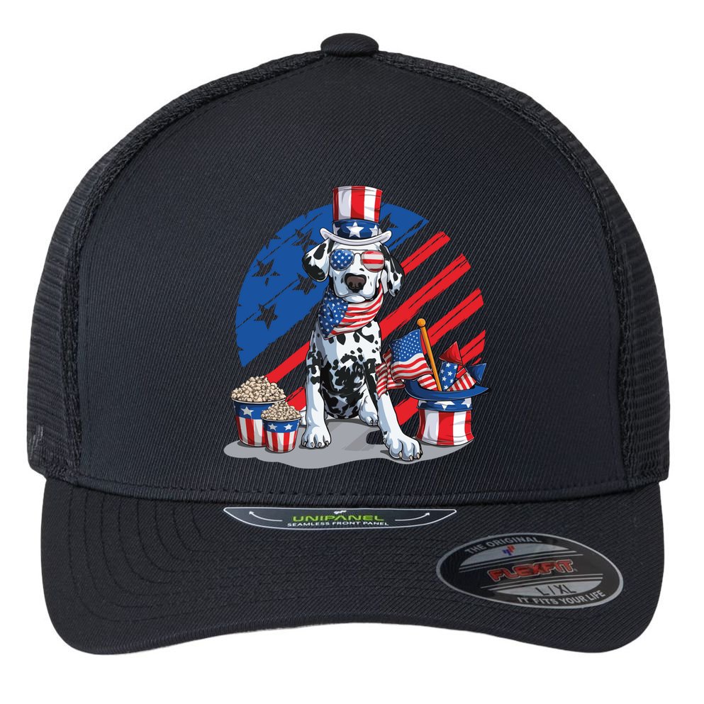 Dalmatian 4th Of July American Sunglasses Dog Puppy Usa Gift Flexfit Unipanel Trucker Cap