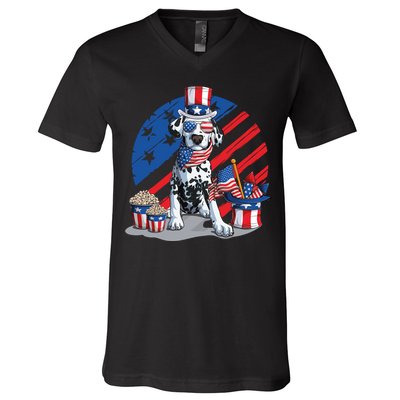 Dalmatian 4th Of July American Sunglasses Dog Puppy Usa Gift V-Neck T-Shirt