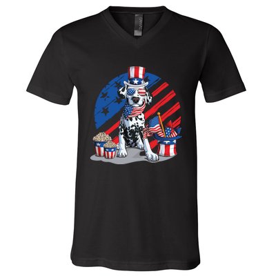 Dalmatian 4th Of July American Sunglasses Dog Puppy Usa Gift V-Neck T-Shirt