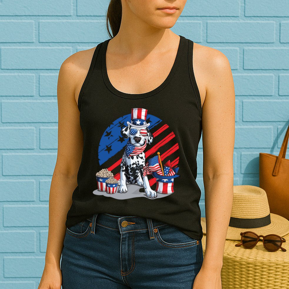 Dalmatian 4th Of July American Sunglasses Dog Puppy Usa Gift Womens Tank Top