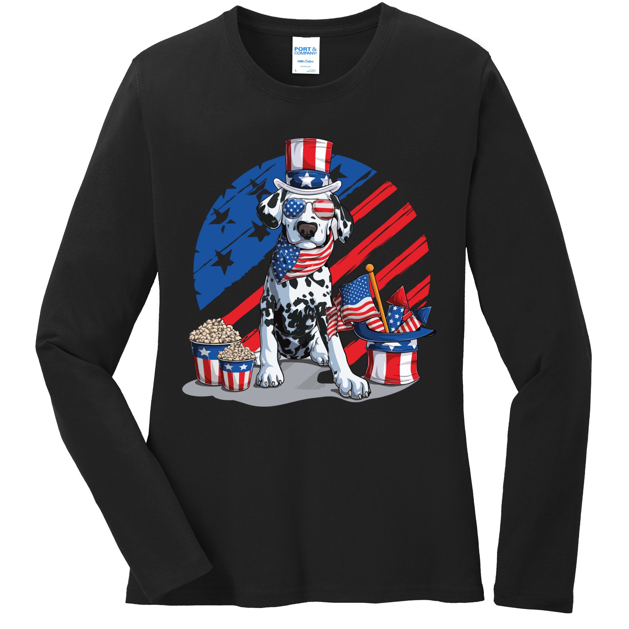 Dalmatian 4th Of July American Sunglasses Dog Puppy Usa Gift Ladies Long Sleeve Shirt