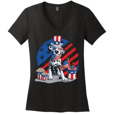 Dalmatian 4th Of July American Sunglasses Dog Puppy Usa Gift Women's V-Neck T-Shirt