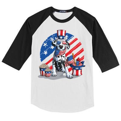 Dalmatian 4th Of July American Sunglasses Dog Puppy Usa Gift Kids Colorblock Raglan Jersey