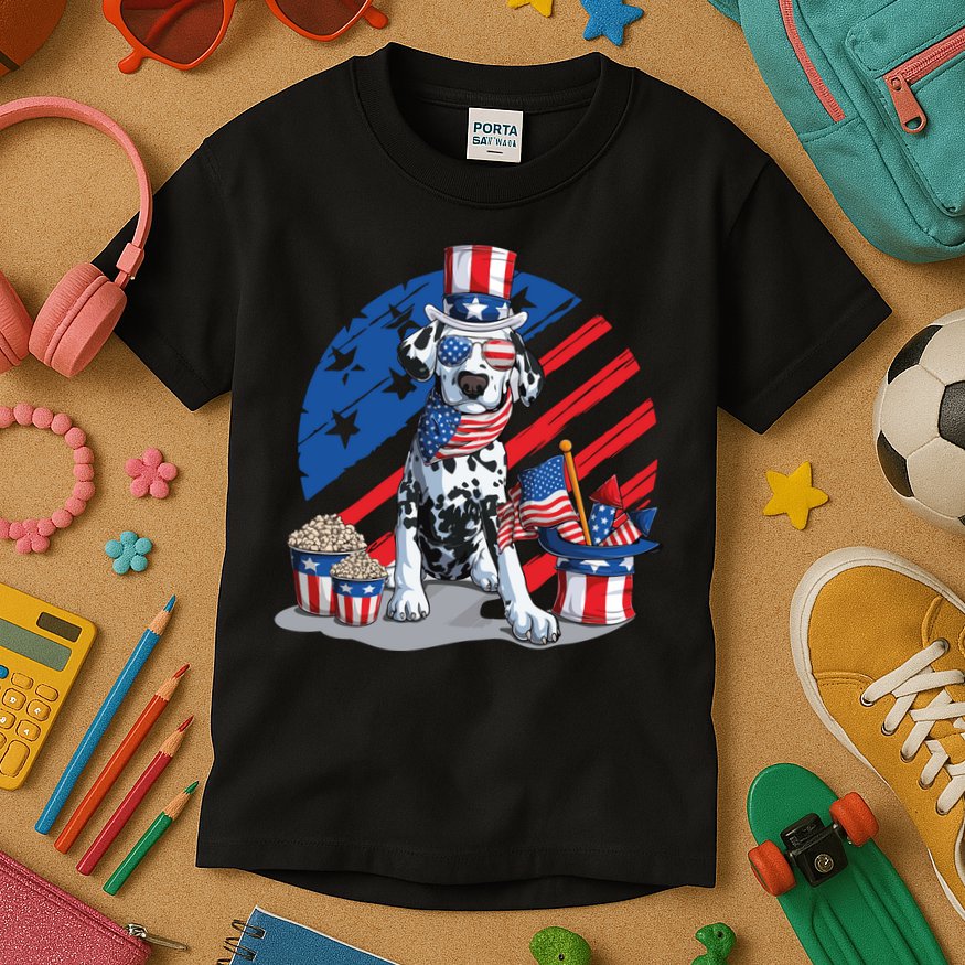 Dalmatian 4th Of July American Sunglasses Dog Puppy Usa Gift Kids T-Shirt
