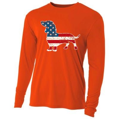 Dachshund 4th Of July American Flag Dog Lovers Cooling Performance Long Sleeve Crew