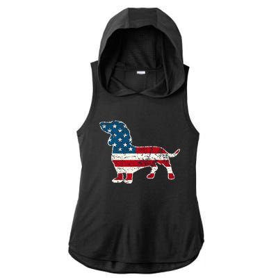 Dachshund 4th Of July American Flag Dog Lovers Ladies PosiCharge Tri-Blend Wicking Draft Hoodie Tank