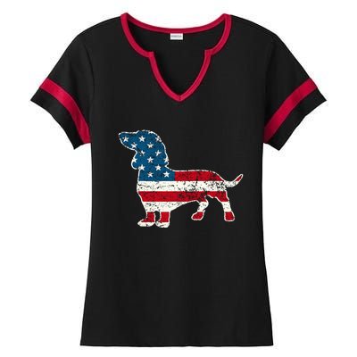 Dachshund 4th Of July American Flag Dog Lovers Ladies Halftime Notch Neck Tee