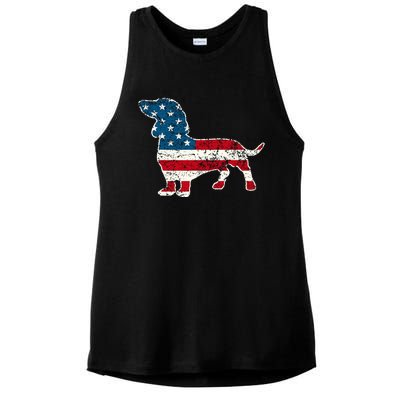 Dachshund 4th Of July American Flag Dog Lovers Ladies PosiCharge Tri-Blend Wicking Tank