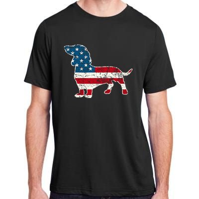 Dachshund 4th Of July American Flag Dog Lovers Adult ChromaSoft Performance T-Shirt