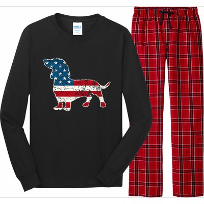 Dachshund 4th Of July American Flag Dog Lovers Long Sleeve Pajama Set