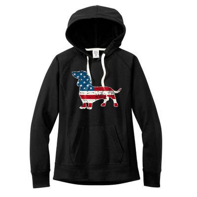 Dachshund 4th Of July American Flag Dog Lovers Women's Fleece Hoodie