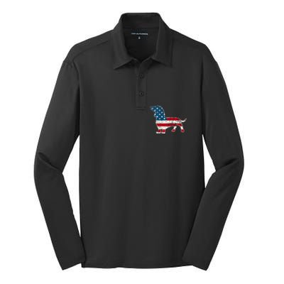 Dachshund 4th Of July American Flag Dog Lovers Silk Touch Performance Long Sleeve Polo