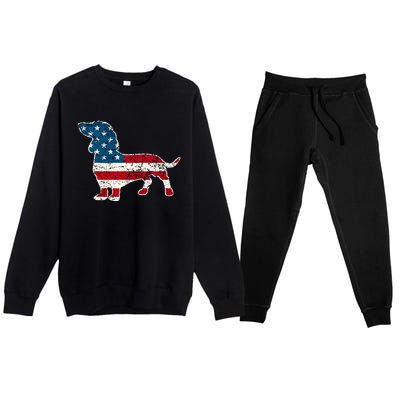 Dachshund 4th Of July American Flag Dog Lovers Premium Crewneck Sweatsuit Set