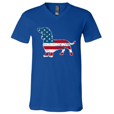 Dachshund 4th Of July American Flag Dog Lovers V-Neck T-Shirt