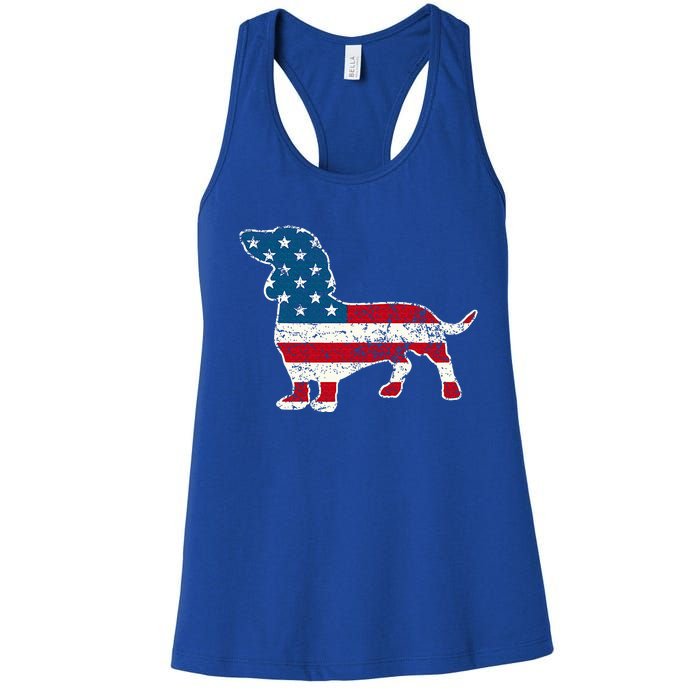 Dachshund 4th Of July American Flag Dog Lovers Women's Racerback Tank