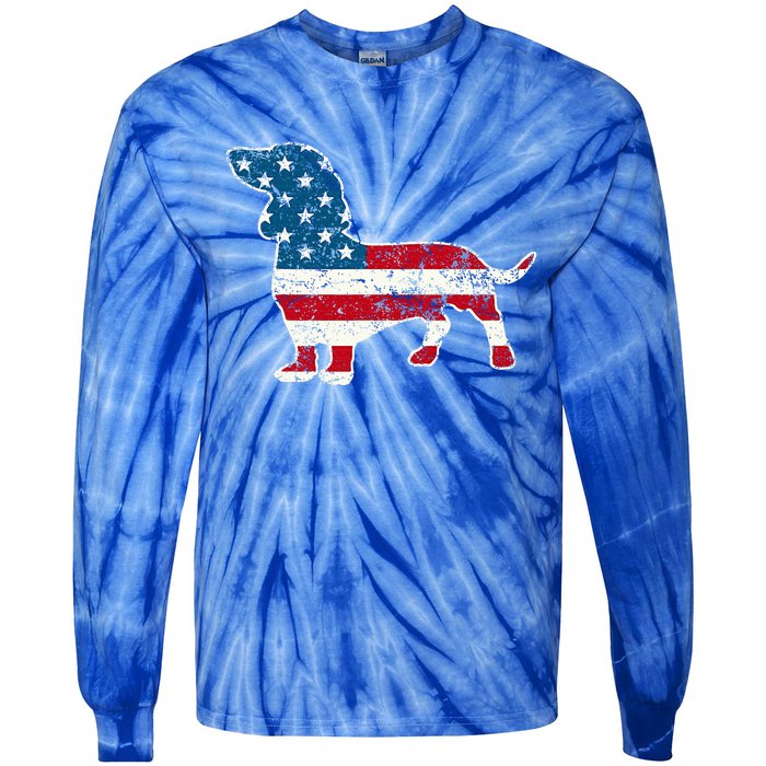 Dachshund 4th Of July American Flag Dog Lovers Tie-Dye Long Sleeve Shirt