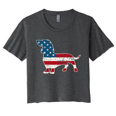 Dachshund 4th Of July American Flag Dog Lovers Women's Crop Top Tee