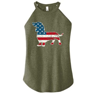 Dachshund 4th Of July American Flag Dog Lovers Women’s Perfect Tri Rocker Tank