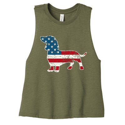 Dachshund 4th Of July American Flag Dog Lovers Women's Racerback Cropped Tank