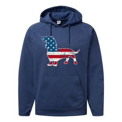 Dachshund 4th Of July American Flag Dog Lovers Performance Fleece Hoodie