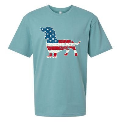 Dachshund 4th Of July American Flag Dog Lovers Sueded Cloud Jersey T-Shirt