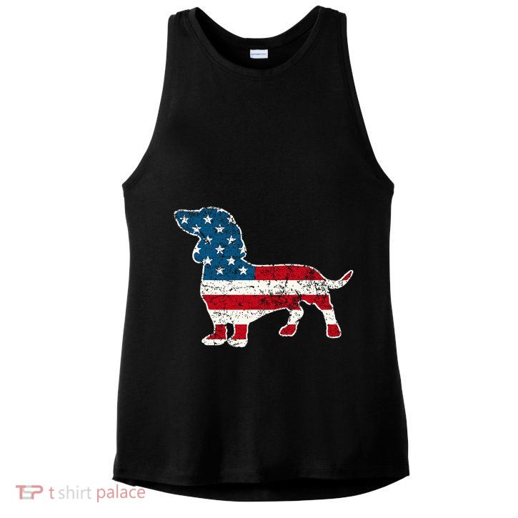 Dachshund 4th Of July American Flag Dog Lovers Ladies PosiCharge Tri-Blend Wicking Tank