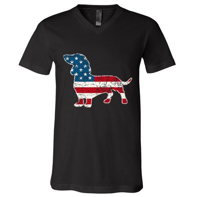Dachshund 4th Of July American Flag Dog Lovers V-Neck T-Shirt