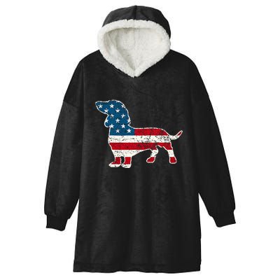 Dachshund 4th Of July American Flag Dog Lovers Hooded Wearable Blanket