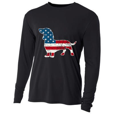Dachshund 4th Of July American Flag Dog Lovers Cooling Performance Long Sleeve Crew