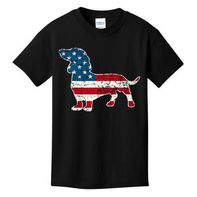 Dachshund 4th Of July American Flag Dog Lovers Kids T-Shirt