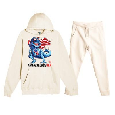 Dinosaur 4th of July T Rex Amerisaurus American Flag Premium Hooded Sweatsuit Set