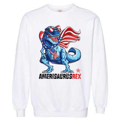 Dinosaur 4th of July T Rex Amerisaurus American Flag Garment-Dyed Sweatshirt