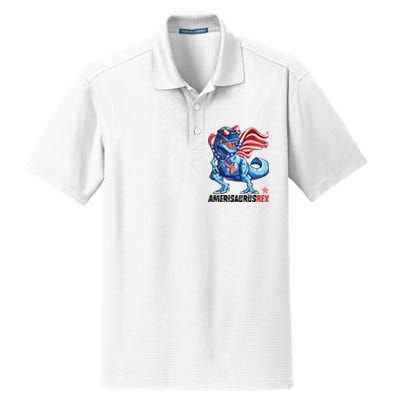 Dinosaur 4th of July T Rex Amerisaurus American Flag Dry Zone Grid Polo