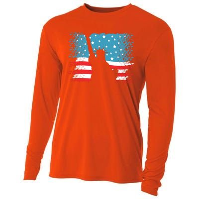 Distressed 4th Of July Liberty Flag Cooling Performance Long Sleeve Crew