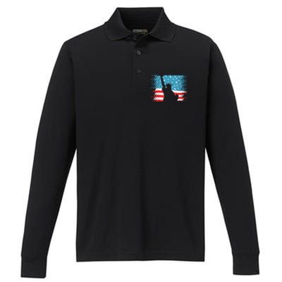 Distressed 4th Of July Liberty Flag Performance Long Sleeve Polo