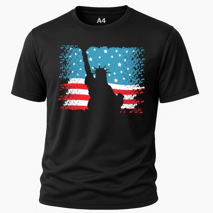 Distressed 4th Of July Liberty Flag Cooling Performance Crew T-Shirt