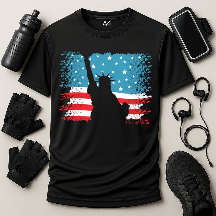 Distressed 4th Of July Liberty Flag Cooling Performance Crew T-Shirt