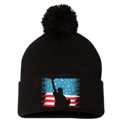 Distressed 4th Of July Liberty Flag Pom Pom 12in Knit Beanie