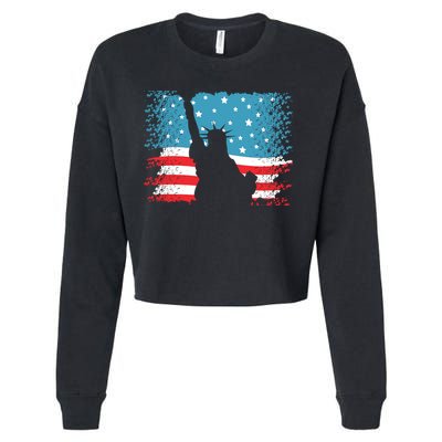 Distressed 4th Of July Liberty Flag Cropped Pullover Crew