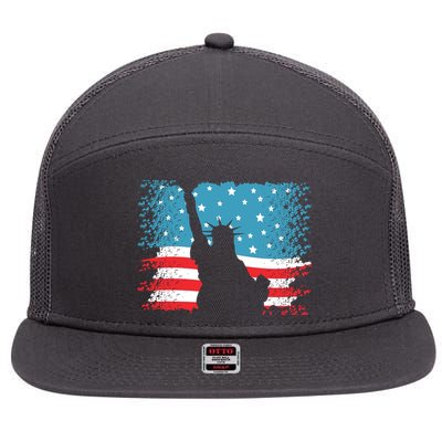Distressed 4th Of July Liberty Flag 7 Panel Mesh Trucker Snapback Hat