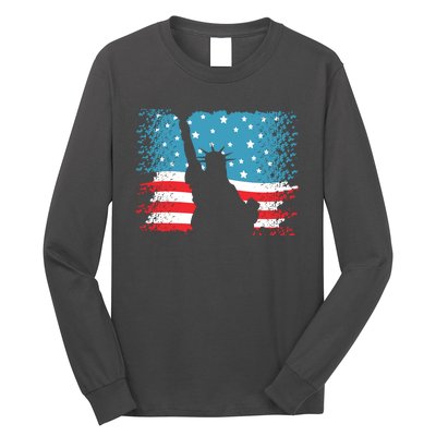 Distressed 4th Of July Liberty Flag Long Sleeve Shirt