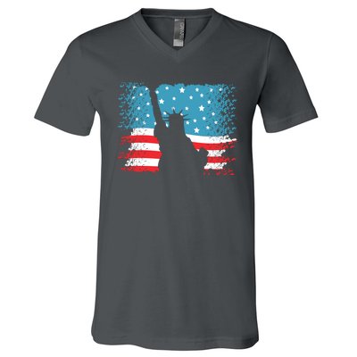 Distressed 4th Of July Liberty Flag V-Neck T-Shirt