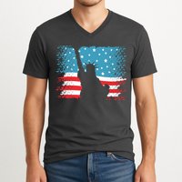 Distressed 4th Of July Liberty Flag V-Neck T-Shirt
