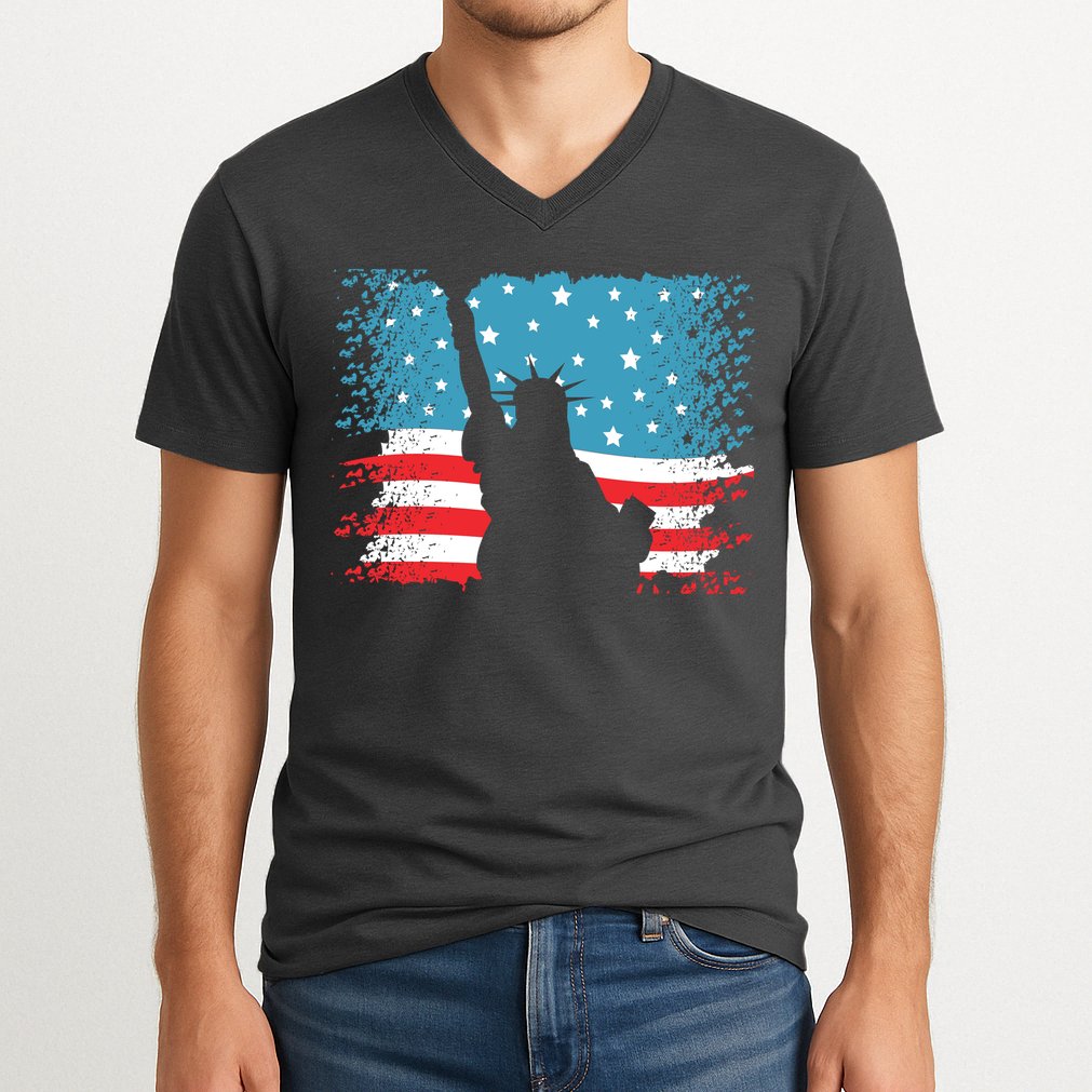 Distressed 4th Of July Liberty Flag V-Neck T-Shirt