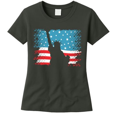 Distressed 4th Of July Liberty Flag Womens T-Shirt