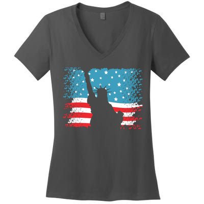 Distressed 4th Of July Liberty Flag Women's V-Neck T-Shirt