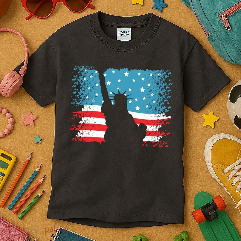 Distressed 4th Of July Liberty Flag Kids T-Shirt