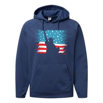 Distressed 4th Of July Liberty Flag Performance Fleece Hoodie