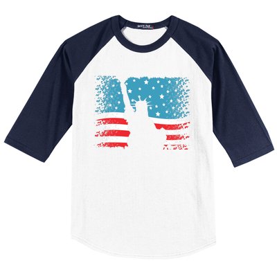 Distressed 4th Of July Liberty Flag Baseball Sleeve Shirt